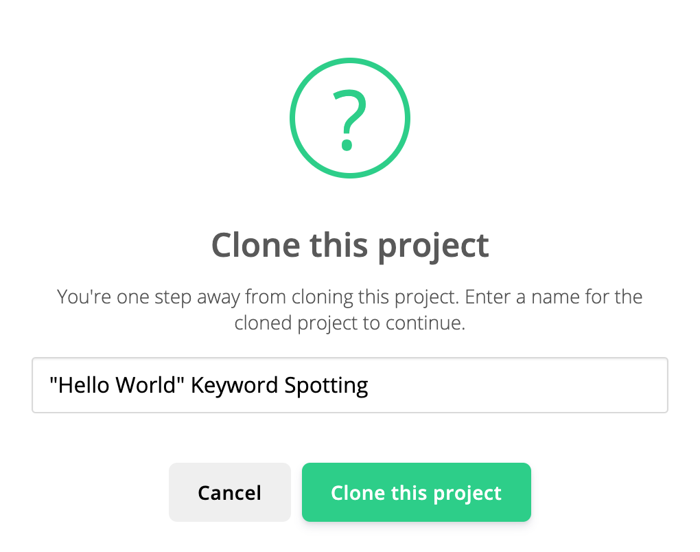 Clone this project dialog box