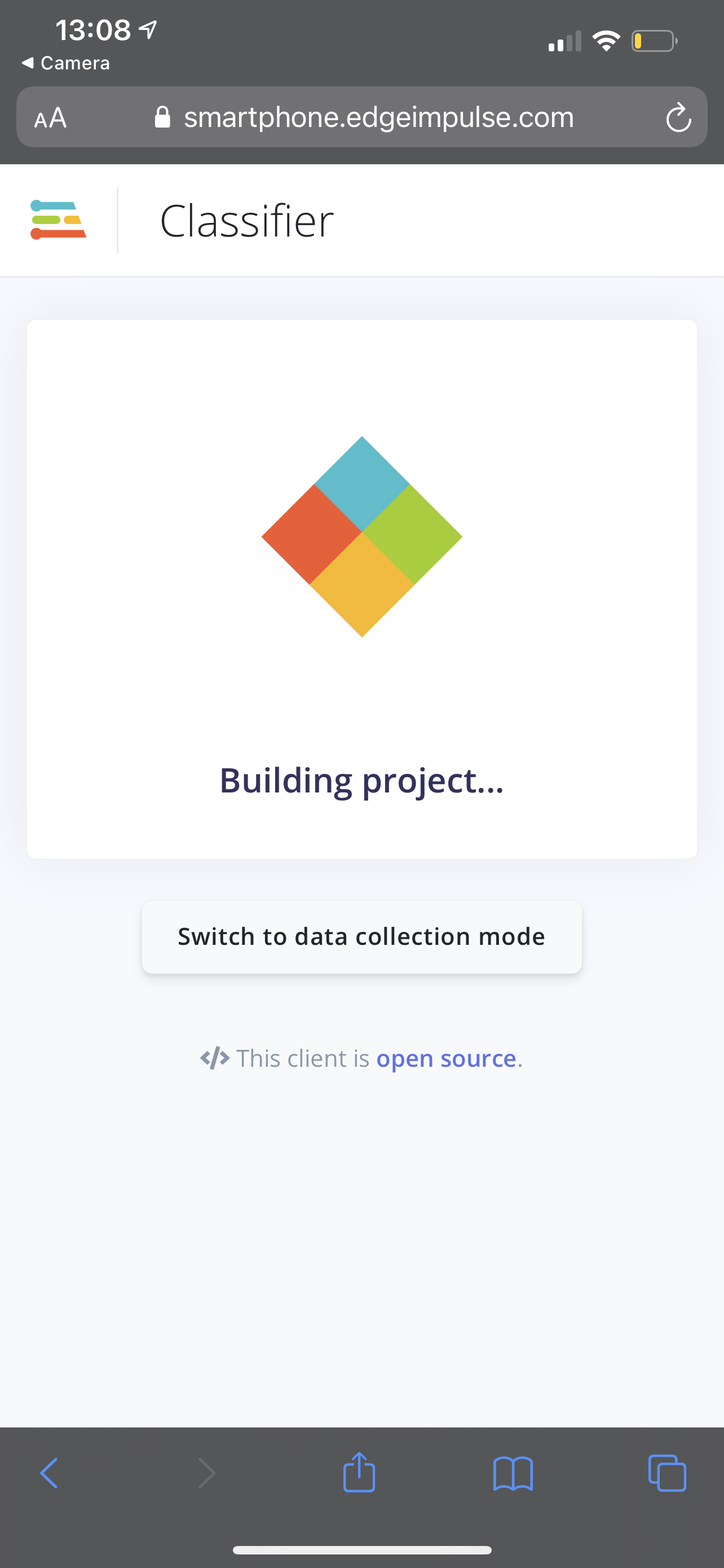 Phone app: classification mode, building project