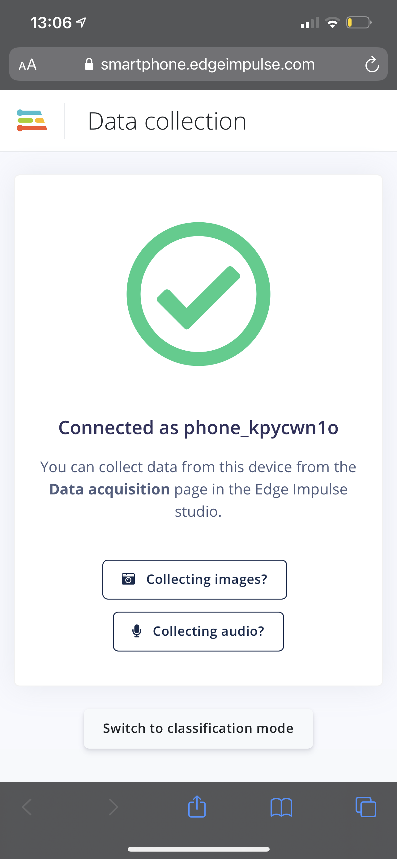 Phone app: data collection screen